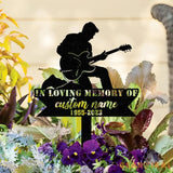 Custom Man Playing Guitar Guitarist Musician Memorial Stake Memorial Plaque with Stake Grave Marker Metal Grave Stake