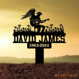 Custom Man Playing Guitar Memorial Stake Personalized Metal Guitarist Gravesite Marker Remembrance Stake Cemetery