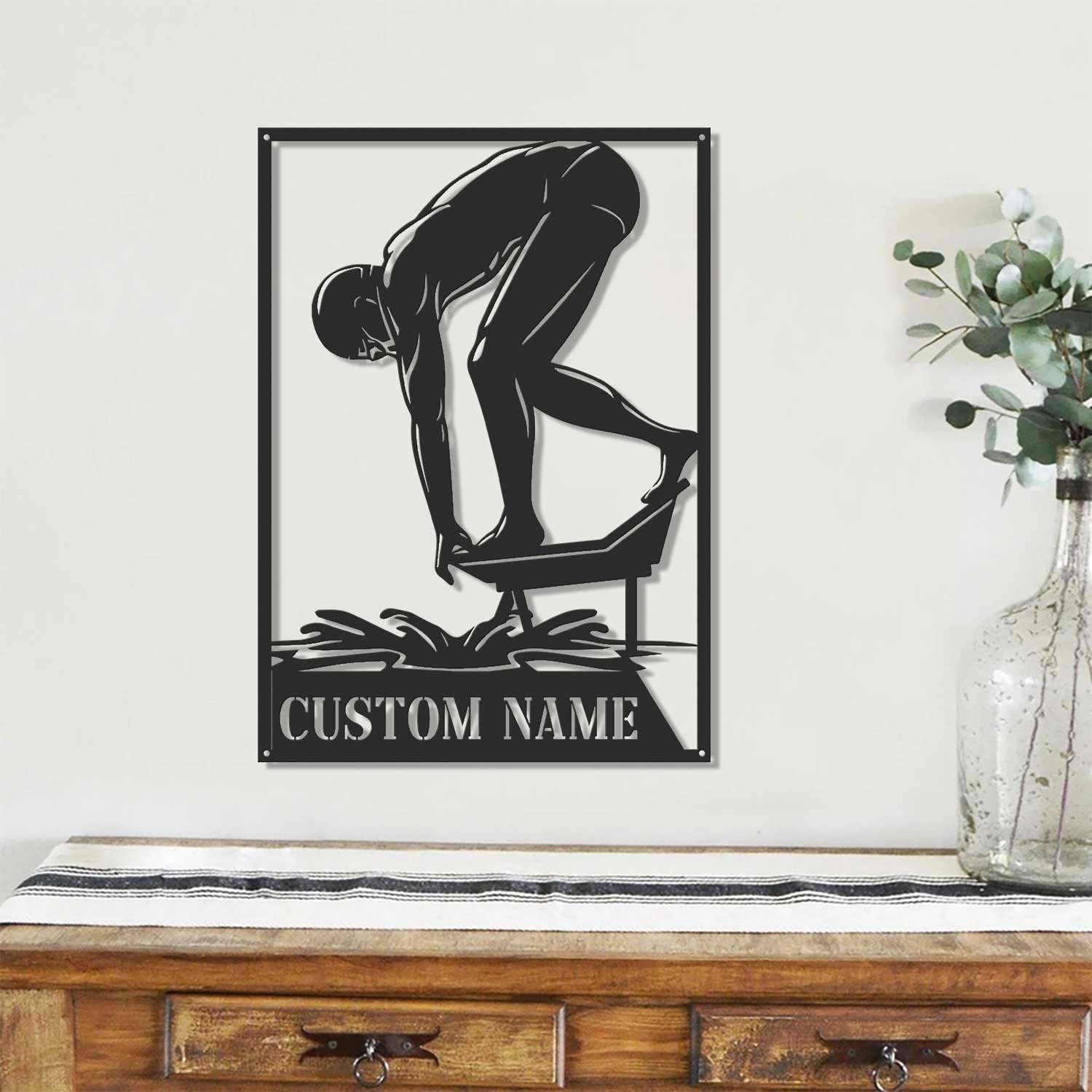 Custom Man Swimmer Metal Wall Art LED Light Personalized Swimming Butterfly Stroke Swim Team Name Sign Home Decor Nursery Decoration Xmas | GearViral