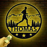 Custom Man Trail Running Metal Wall Art with LED Light - Personalized Runner Name Sign - Home Decor & Perfect Gift for
