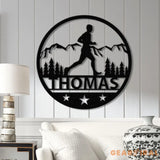 Custom Man Trail Running Metal Wall Art with LED Light - Personalized Runner Name Sign - Home Decor & Perfect Gift for