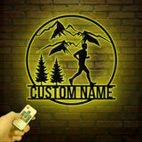 Custom Man Trail Running Metal Wall Art with LED Light - Personalized Runner Name Sign - Home Decor & Perfect Gift for