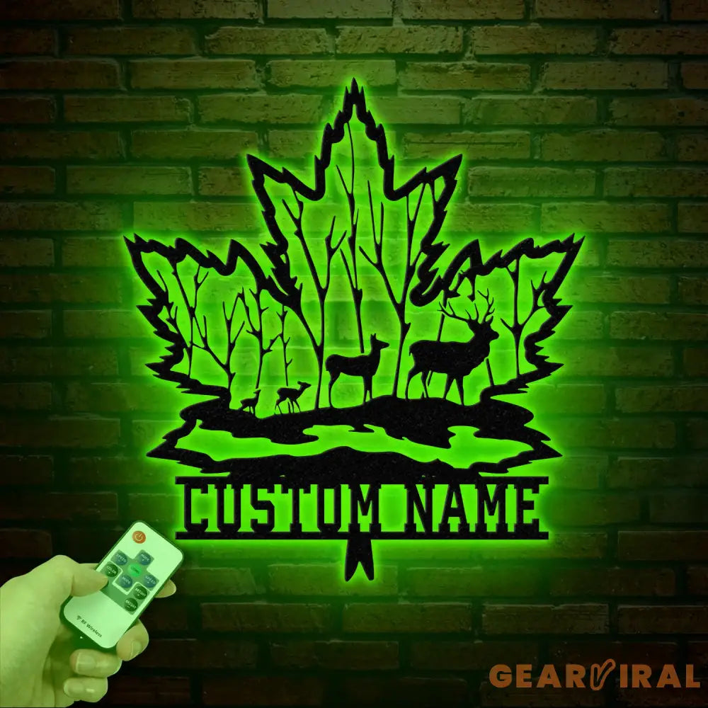 Custom Maple Leaf Metal Sign with Led Light Personalized Woodland Deer Metal Wall Art Custom Name Sign Cabin Sign Gift