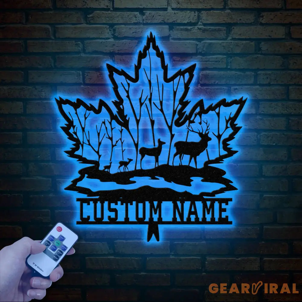 Custom Maple Leaf Metal Sign with Led Light Personalized Woodland Deer Metal Wall Art Custom Name Sign Cabin Sign Gift