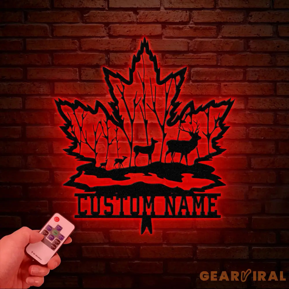 Custom Maple Leaf Metal Sign with Led Light Personalized Woodland Deer Metal Wall Art Custom Name Sign Cabin Sign Gift