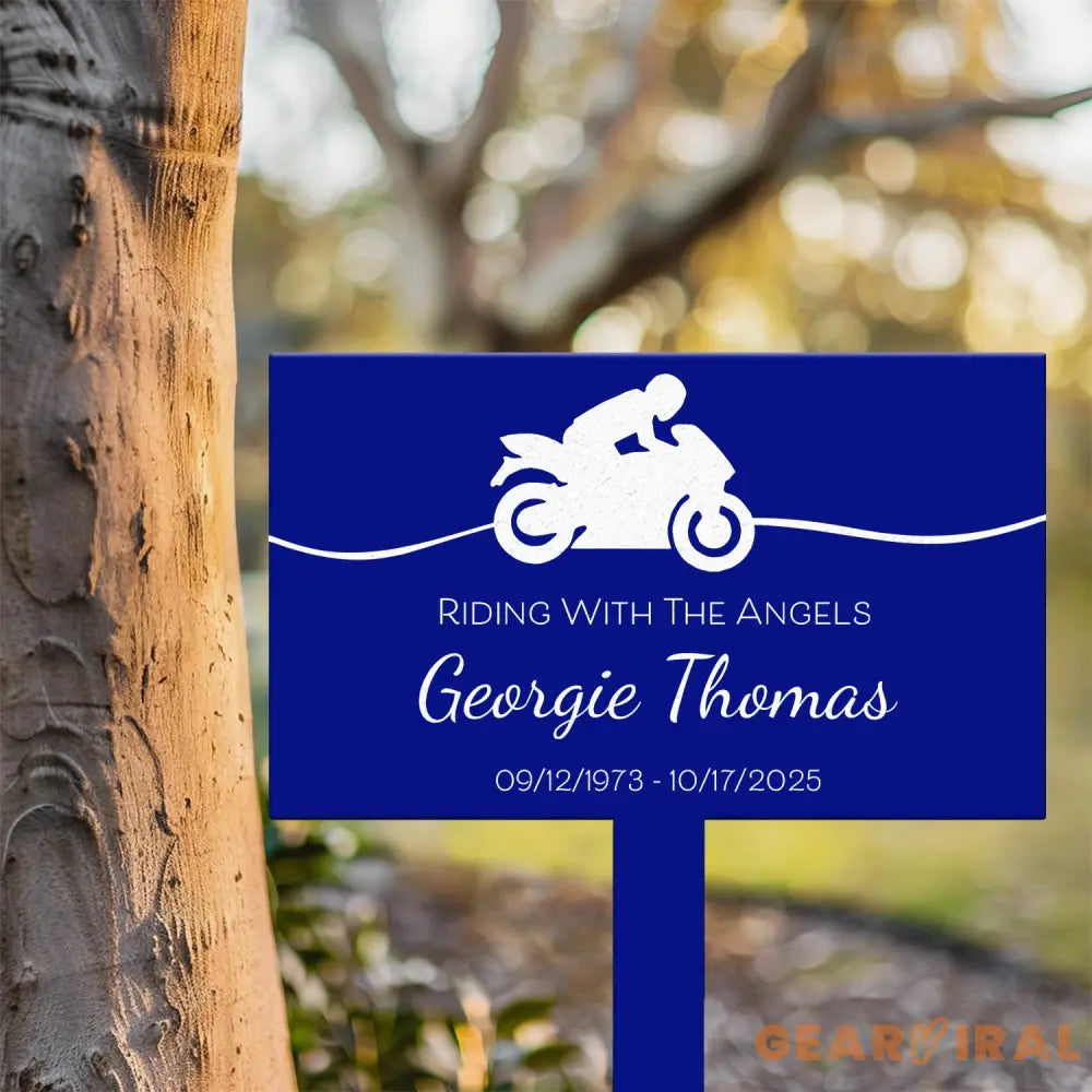 Custom Memorial Garden Stake – Riding With The Angels Motorcycle Memorial Sign – Outdoor Personalized Yard Plaque for