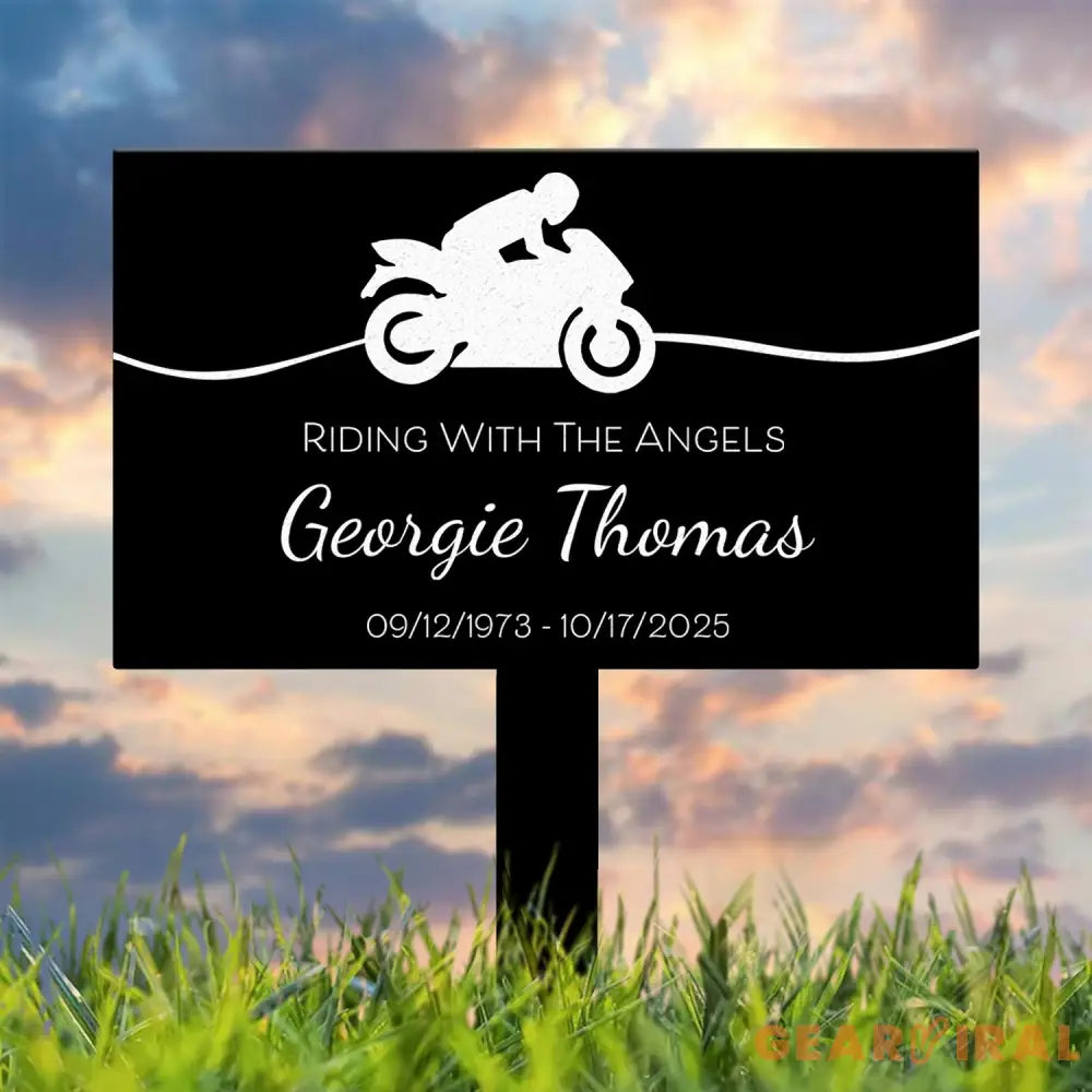 Custom Memorial Garden Stake – Riding With The Angels Motorcycle Memorial Sign – Outdoor Personalized Yard Plaque for