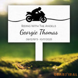 Custom Memorial Garden Stake – Riding With The Angels Motorcycle Memorial Sign – Outdoor Personalized Yard Plaque for
