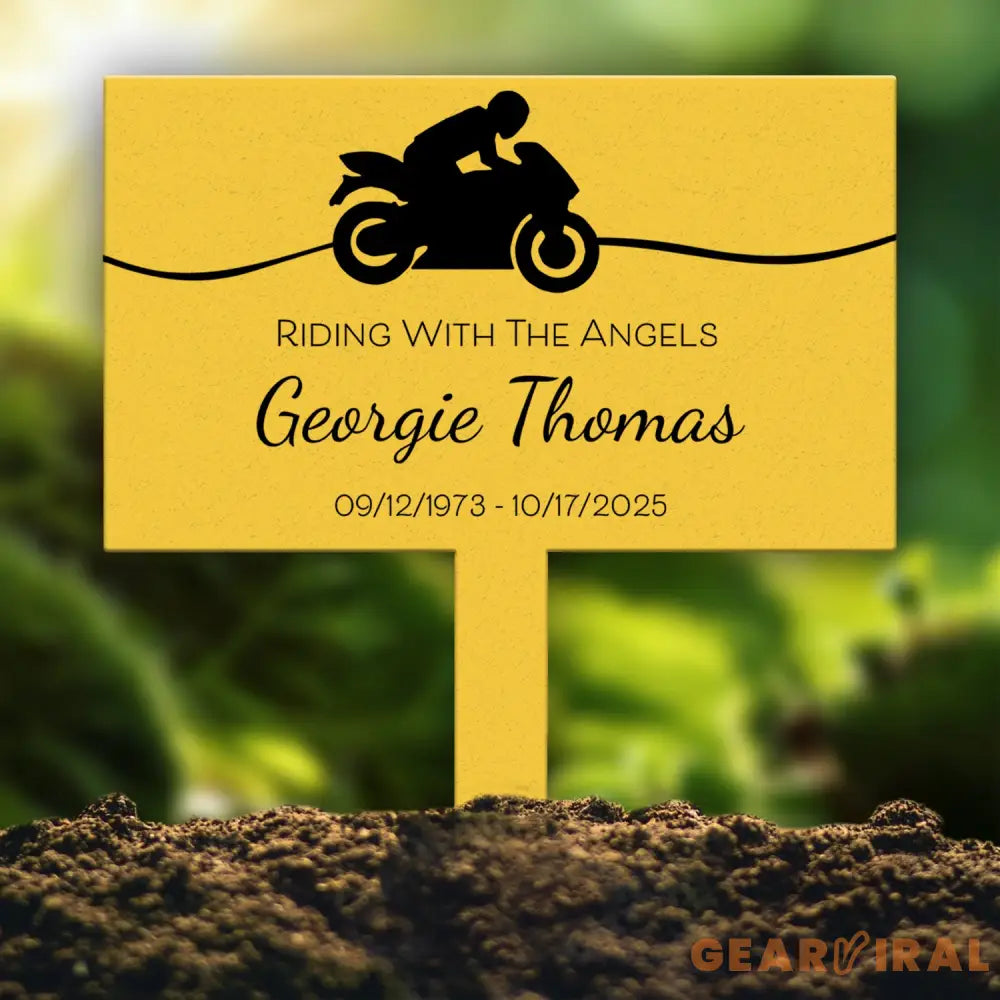Custom Memorial Garden Stake – Riding With The Angels Motorcycle Memorial Sign – Outdoor Personalized Yard Plaque for