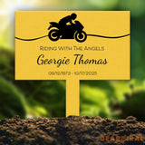 Custom Memorial Garden Stake – Riding With The Angels Motorcycle Memorial Sign – Outdoor Personalized Yard Plaque for