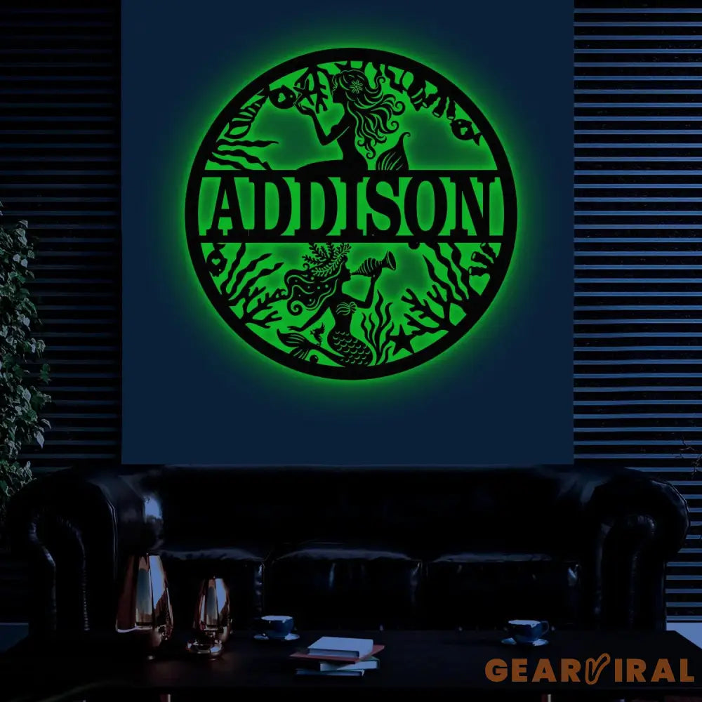 Custom Mermaid Name Sign with Led Light Personalized Metal Mermaid Wall Decor Beach House Decor Kids Room Nursery Decor