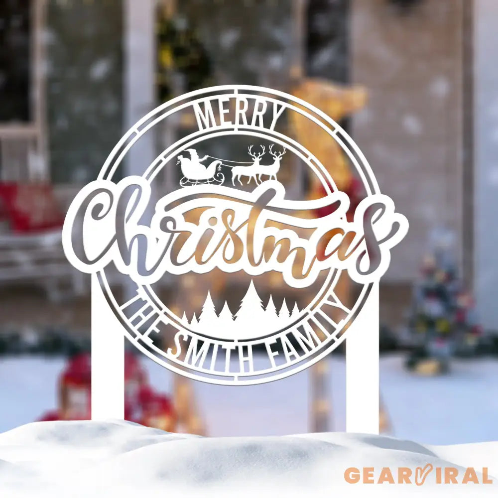 Custom Merry Christmas Metal Yard Stake Personalized Santa Riding a Sleigh Metal Sign Family Name Sign Christmas Decor