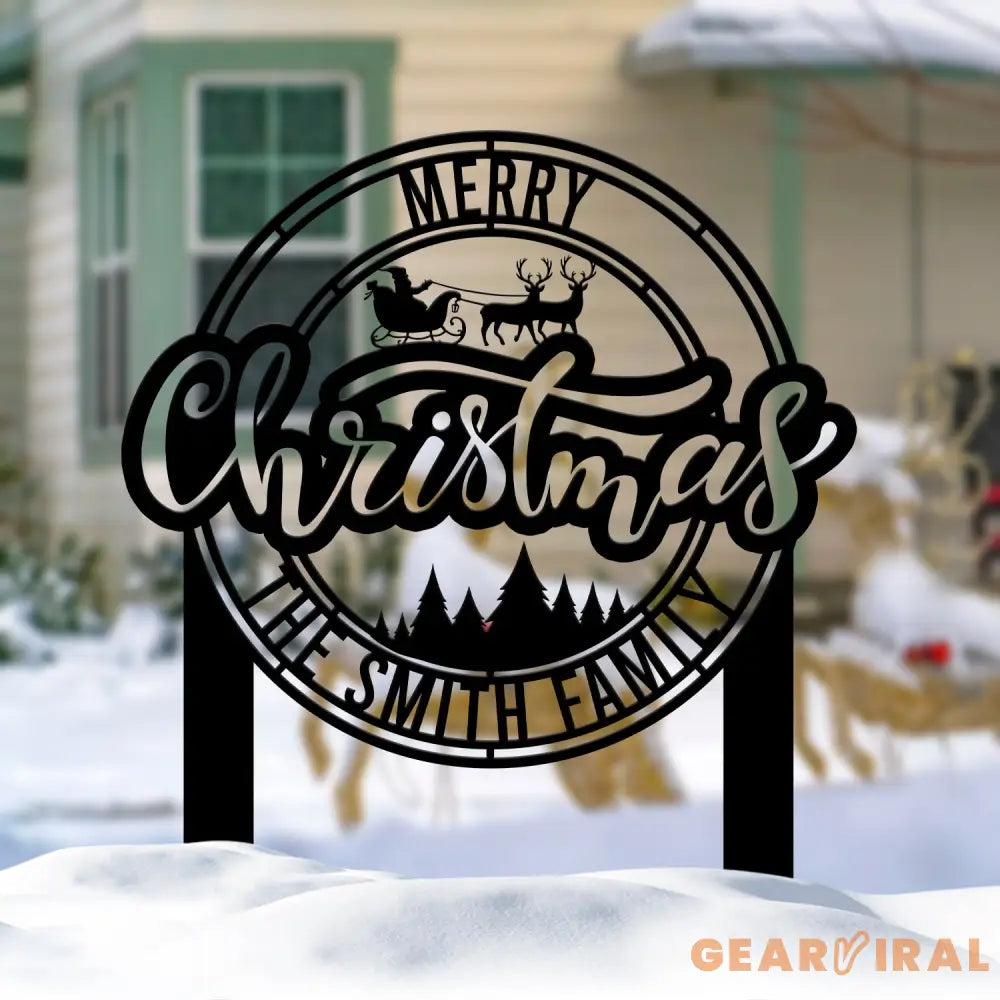 Custom Merry Christmas Metal Yard Stake Personalized Santa Riding a Sleigh Metal Sign Family Name Sign Christmas Decor