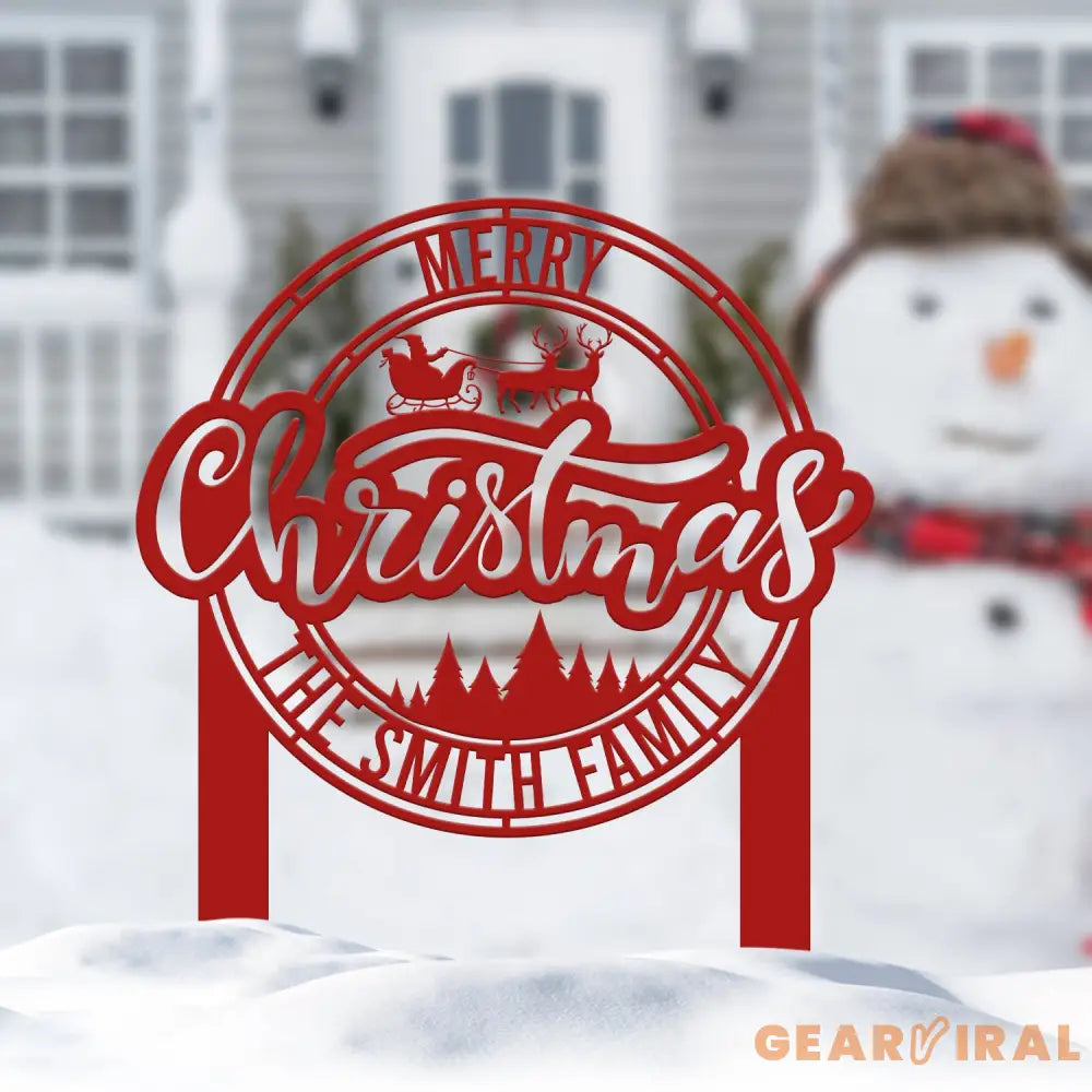 Custom Merry Christmas Metal Yard Stake Personalized Santa Riding a Sleigh Metal Sign Family Name Sign Christmas Decor
