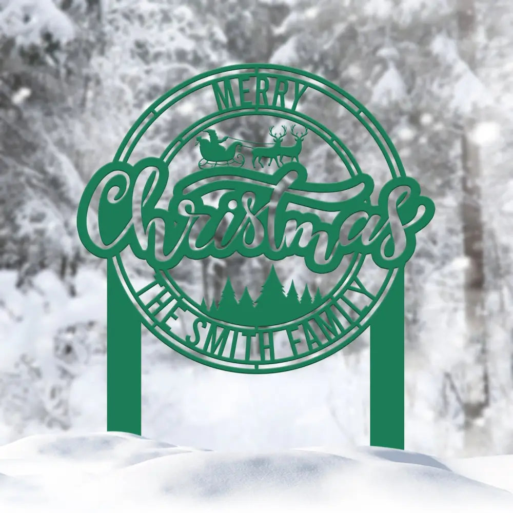 Custom Merry Christmas Metal Yard Stake Personalized Santa Riding a Sleigh Metal Sign Family Name Sign Christmas Decor