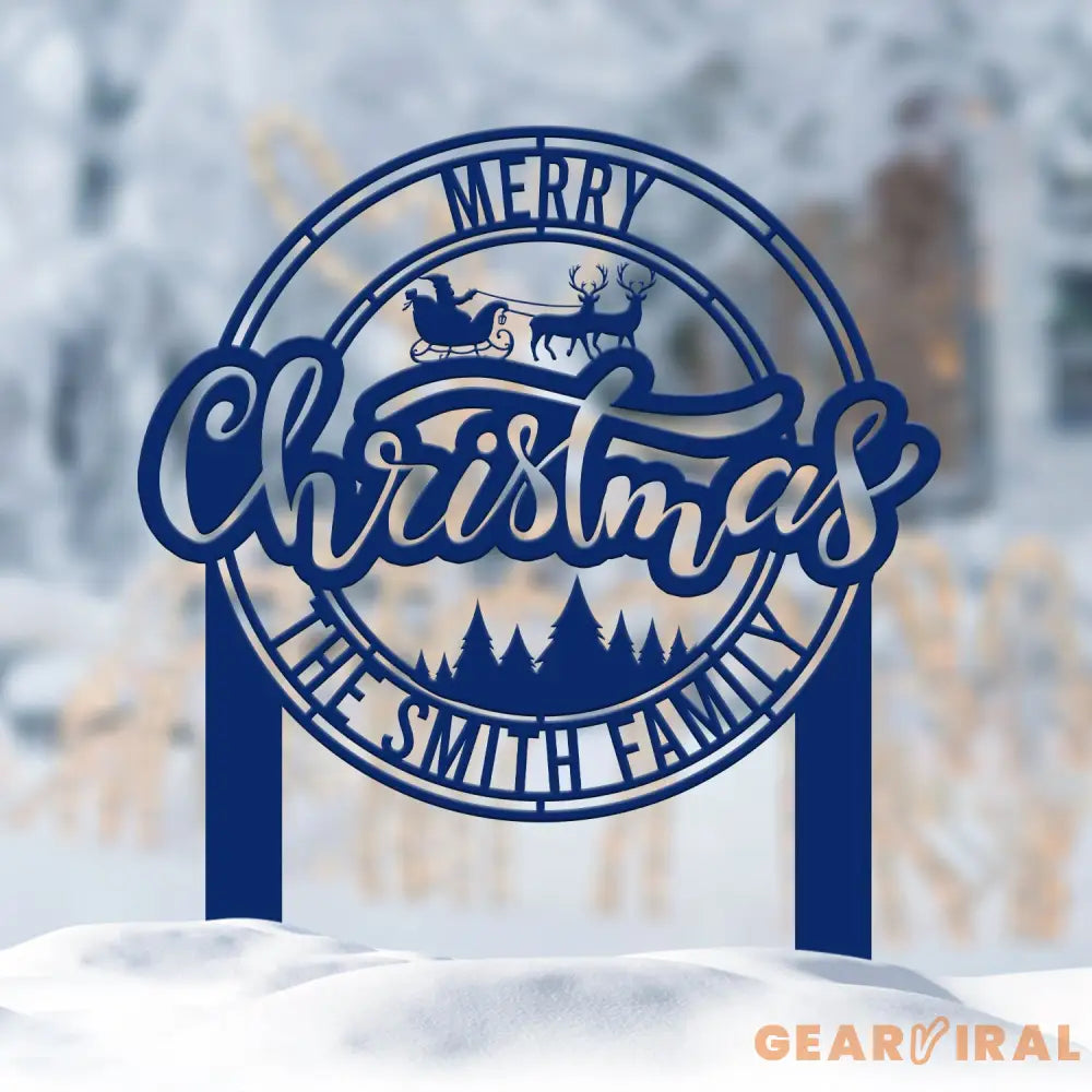 Custom Merry Christmas Metal Yard Stake Personalized Santa Riding a Sleigh Metal Sign Family Name Sign Christmas Decor