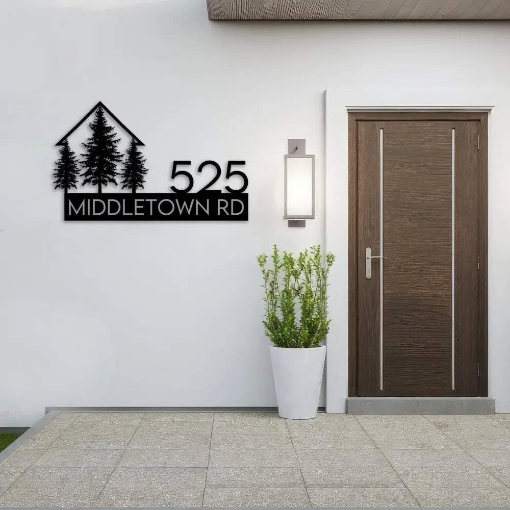 Custom Metal Address Sign Personalized Pine Tree Number Sign Address Metal Sign With Street Name Farmhouse Entrance