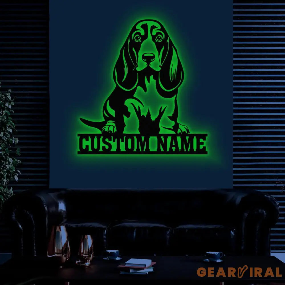Custom Metal Basset Hound Sign with Led Light Basset Hound Family Name Gift Gift For Dog Lover Dog Monogram Metal Sign