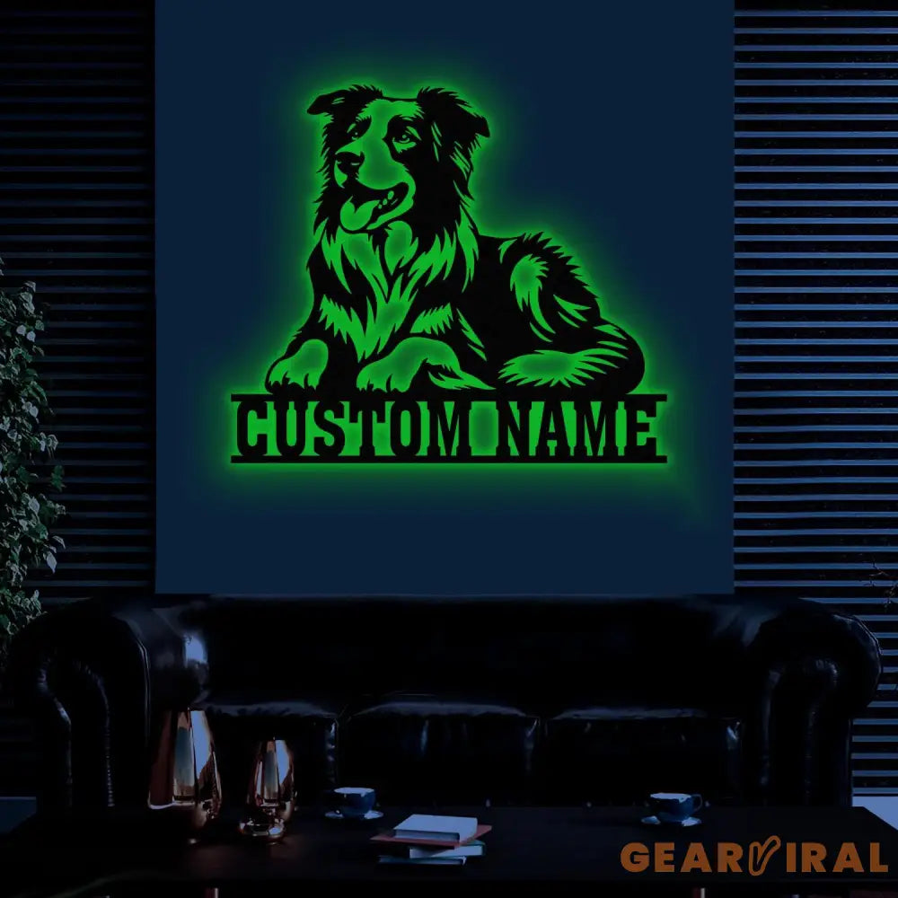 Custom Metal Border Collie Sign with Led Light Border Collie Family Name Gift Gift For Dog Lover Dog Monogram Metal