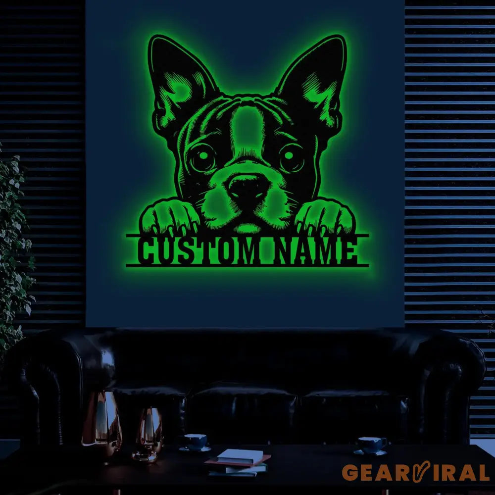 Custom Metal Boston Terrier Sign with Led Light Boston Terrier Family Name Gift Gift For Dog Lover Dog Monogram Metal