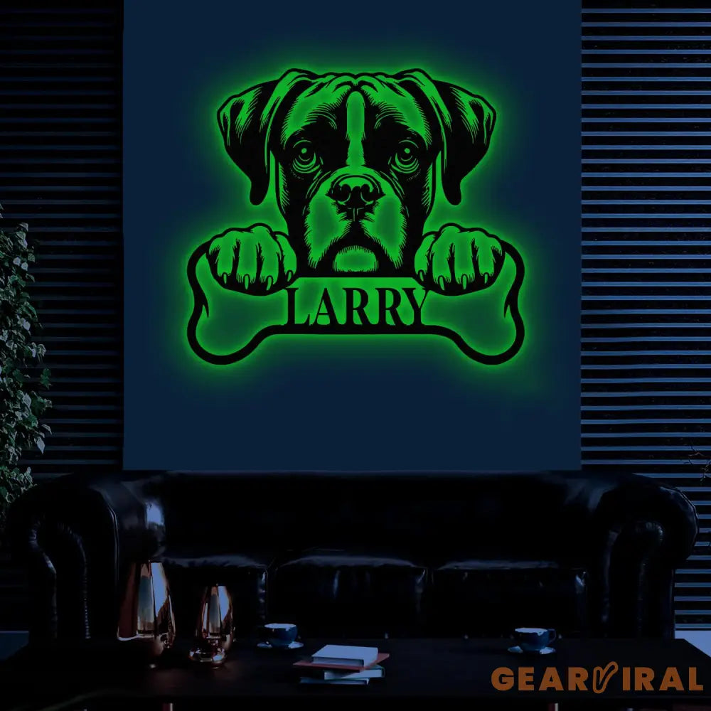 Custom Metal Boxer Sign with Led Light Boxer Dog Name Gift Gift For Dog Lover Dog Monogram Metal Sign Dog Mom Gift