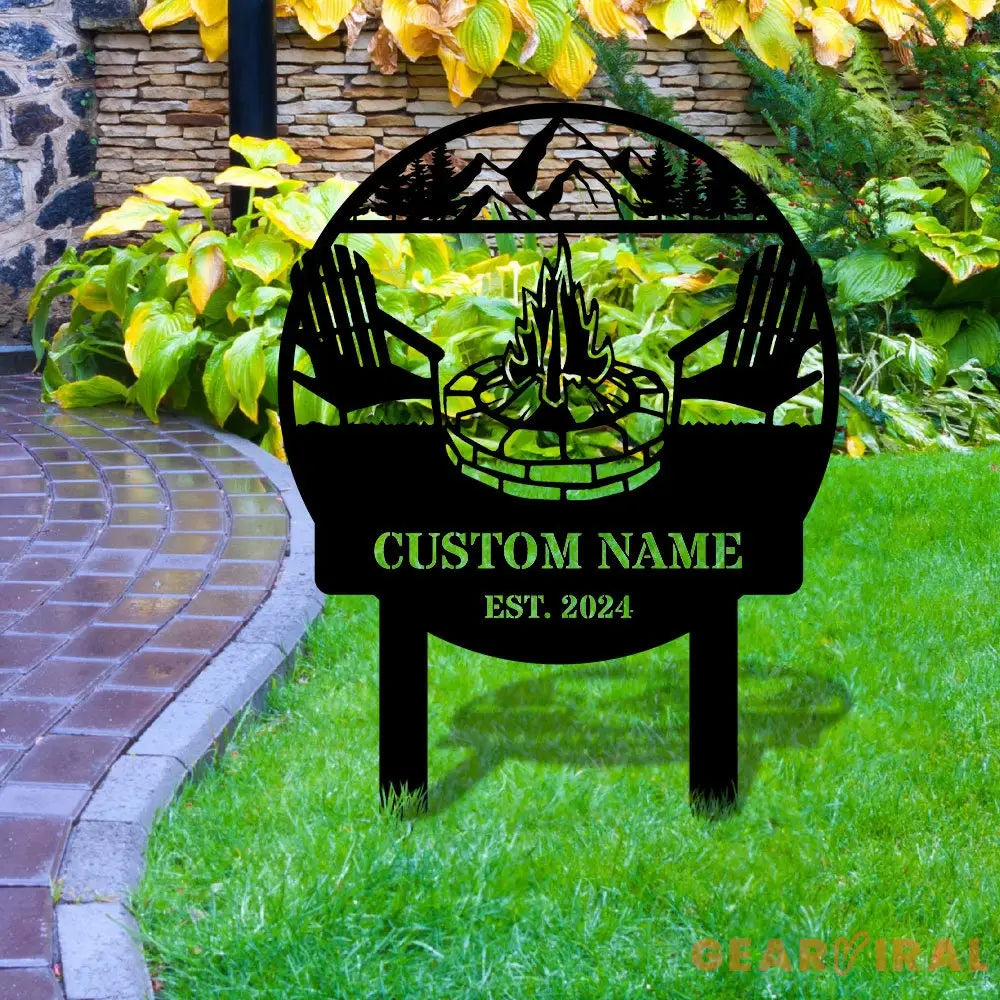 Custom Metal Campfire Sign with Stakes - Personalized Cabin Sign Camp Decor Outdoor Life Lovers Gift Camp Name Sign