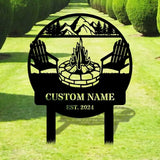 Custom Metal Campfire Sign with Stakes - Personalized Cabin Sign Camp Decor Outdoor Life Lovers Gift Camp Name Sign