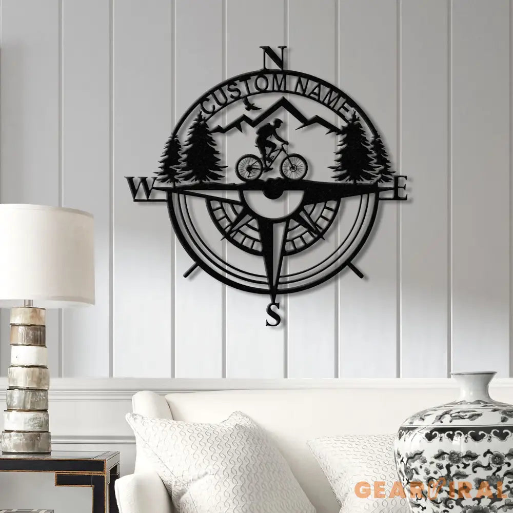 Custom Metal Compass Coordinates Sign with LED Lights Mountain Wall Art Nautical Compass Rose Biker Decor Mountain Bike