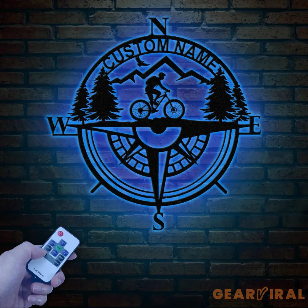 Custom Metal Compass Coordinates Sign with LED Lights Mountain Wall Art Nautical Compass Rose Biker Decor Mountain Bike