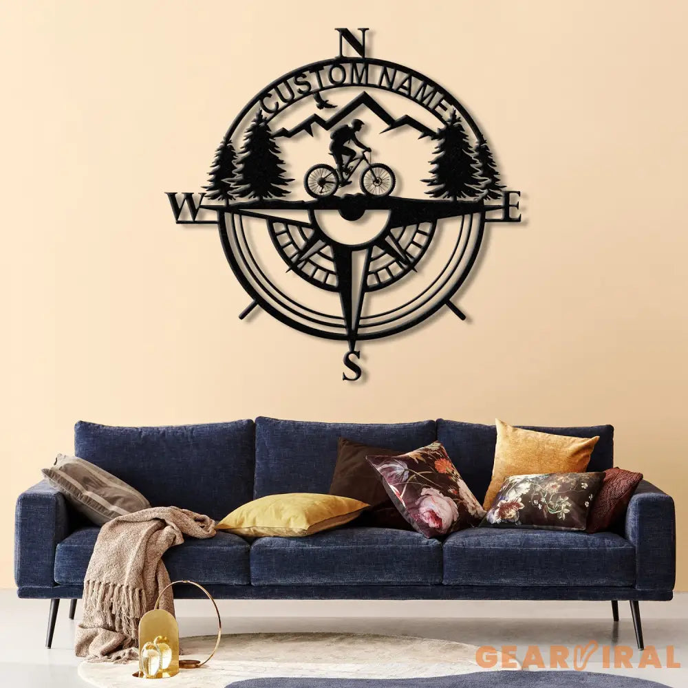 Custom Metal Compass Coordinates Sign with LED Lights Mountain Wall Art Nautical Compass Rose Biker Decor Mountain Bike