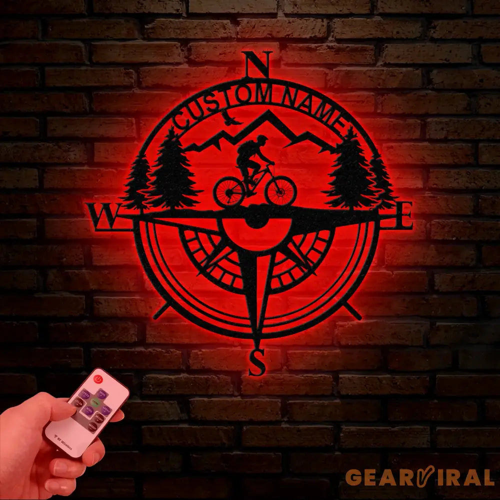 Custom Metal Compass Coordinates Sign with LED Lights Mountain Wall Art Nautical Compass Rose Biker Decor Mountain Bike