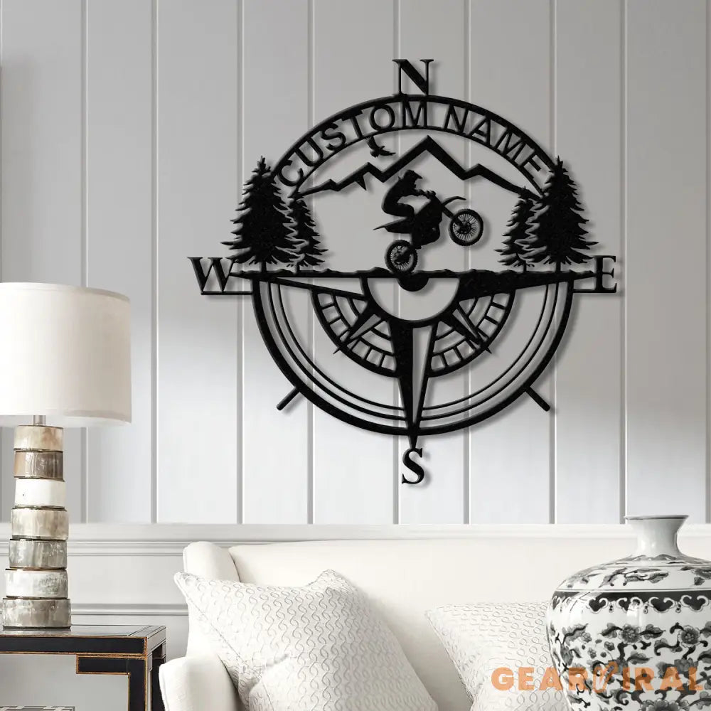 Custom Metal Compass Coordinates Sign with LED Lights Mountain Wall Art Nautical Compass Rose Biker Decor Dirt Bike