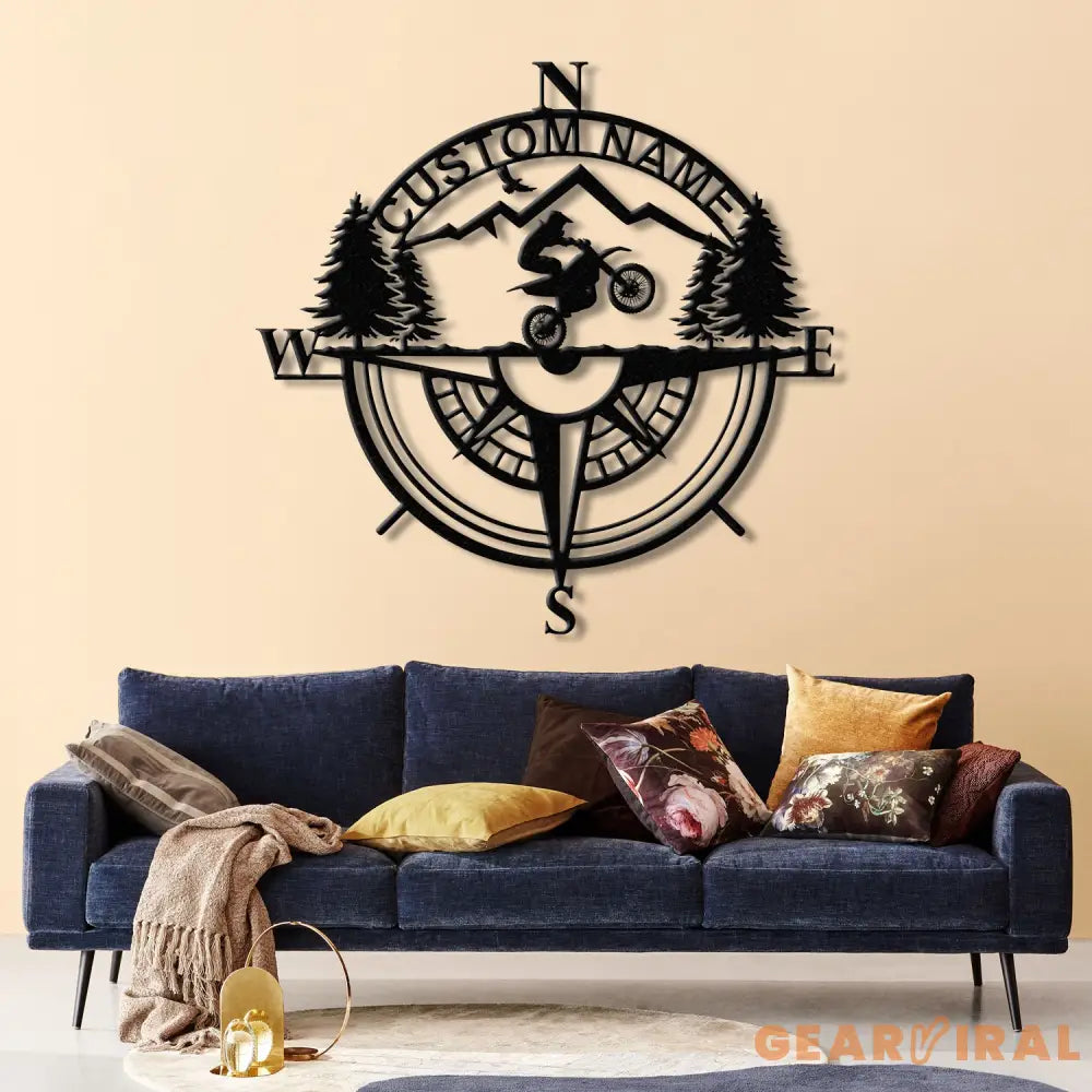 Custom Metal Compass Coordinates Sign with LED Lights Mountain Wall Art Nautical Compass Rose Biker Decor Dirt Bike