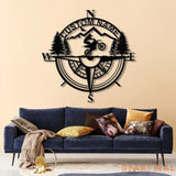 Custom Metal Compass Coordinates Sign with LED Lights Mountain Wall Art Nautical Compass Rose Biker Decor Dirt Bike