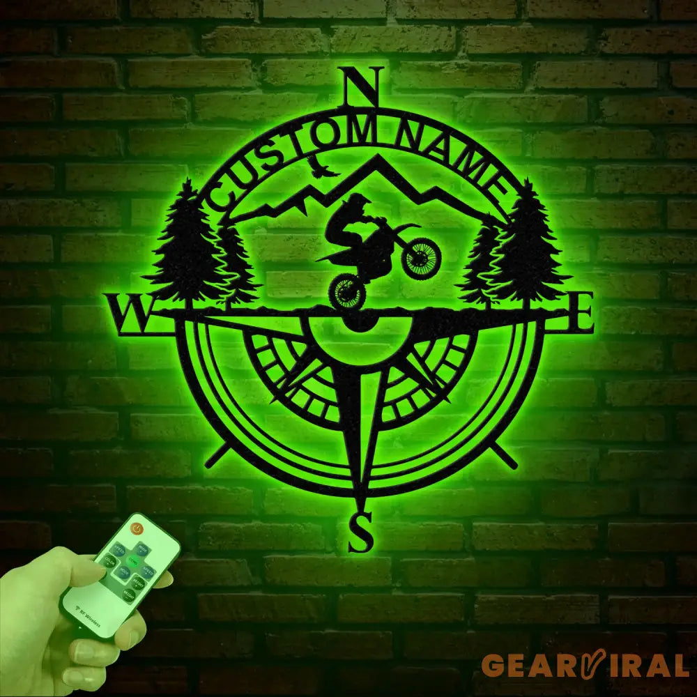 Custom Metal Compass Coordinates Sign with LED Lights Mountain Wall Art Nautical Compass Rose Biker Decor Dirt Bike