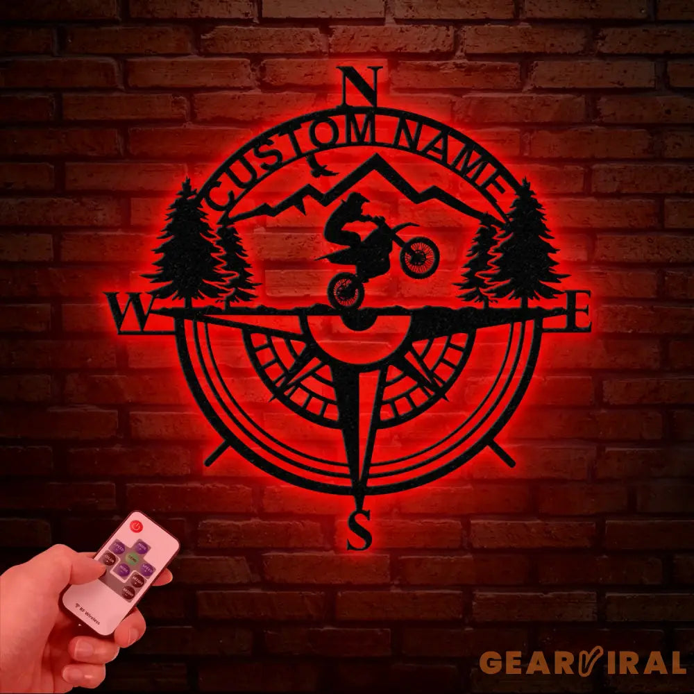 Custom Metal Compass Coordinates Sign with LED Lights Mountain Wall Art Nautical Compass Rose Biker Decor Dirt Bike