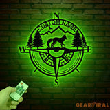 Custom Metal Compass Coordinates Sign with LED Lights Mountain Wall Art Nautical Compass Rose Fox Metal Sign Farm Ranch