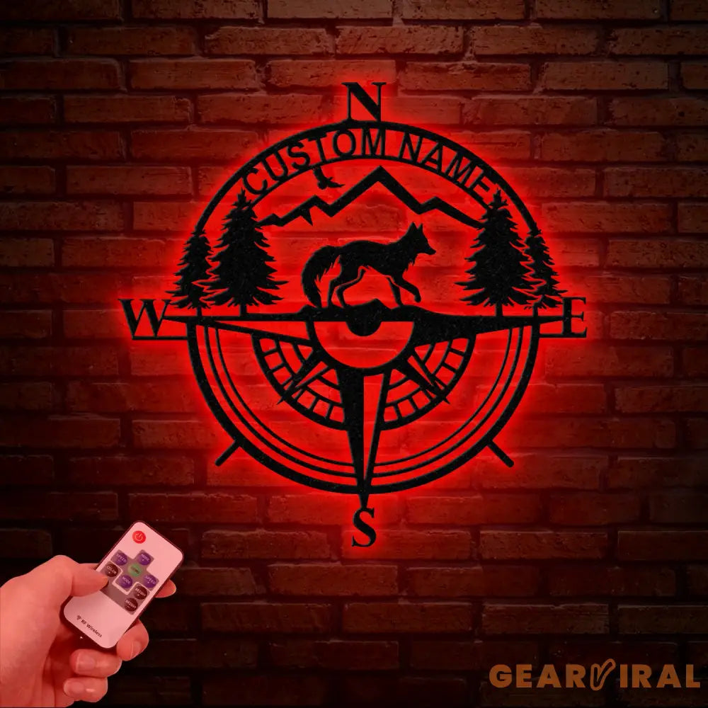 Custom Metal Compass Coordinates Sign with LED Lights Mountain Wall Art Nautical Compass Rose Fox Metal Sign Farm Ranch