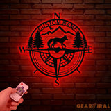 Custom Metal Compass Coordinates Sign with LED Lights Mountain Wall Art Nautical Compass Rose Fox Metal Sign Farm Ranch