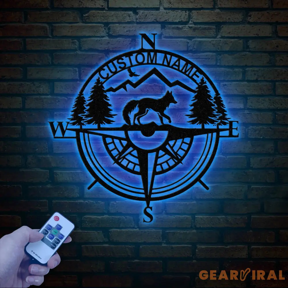 Custom Metal Compass Coordinates Sign with LED Lights Mountain Wall Art Nautical Compass Rose Fox Metal Sign Farm Ranch