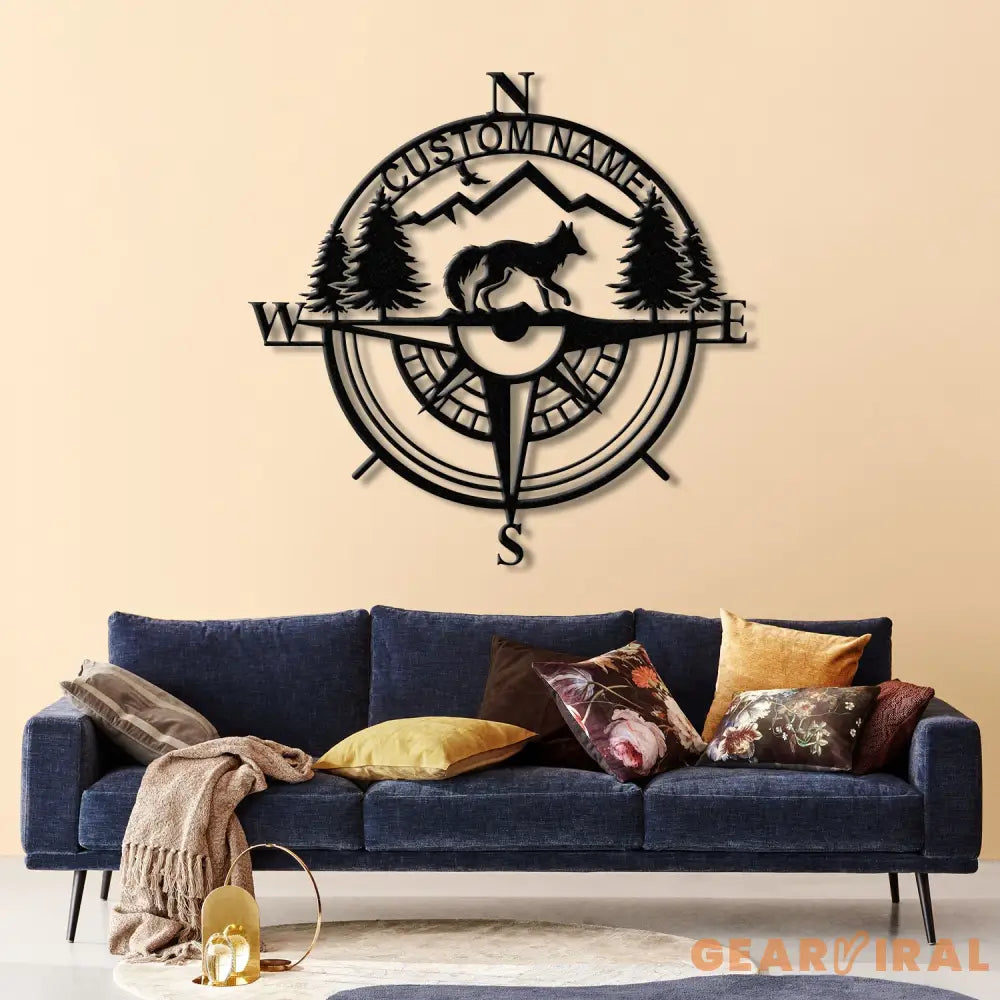Custom Metal Compass Coordinates Sign with LED Lights Mountain Wall Art Nautical Compass Rose Fox Metal Sign Farm Ranch