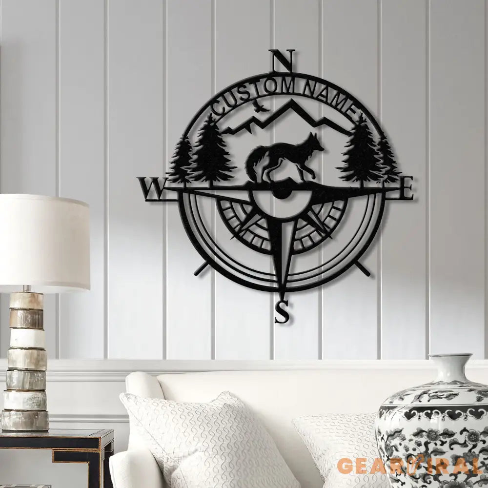 Custom Metal Compass Coordinates Sign with LED Lights Mountain Wall Art Nautical Compass Rose Fox Metal Sign Farm Ranch