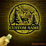 Custom Metal Deer Cabin Sign with Led Light Deer Hunter Gift Custom Last Name Sign Outdoor Decor Man Cave Decor Hunter