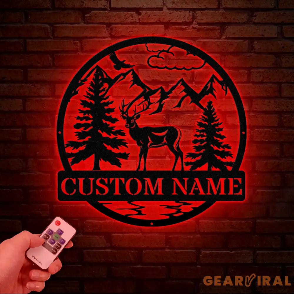 Custom Metal Deer Cabin Sign with Led Light Deer Hunter Gift Custom Last Name Sign Outdoor Decor Man Cave Decor Hunter