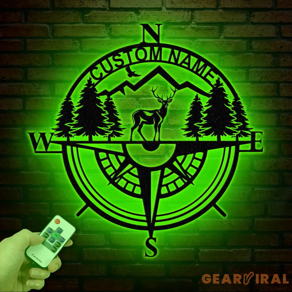 Custom Metal Deer Compass Cabin Sign with LED Light Personalized Last Name Sign Deer Hunter Gift Lodge & Cabin Outdoor