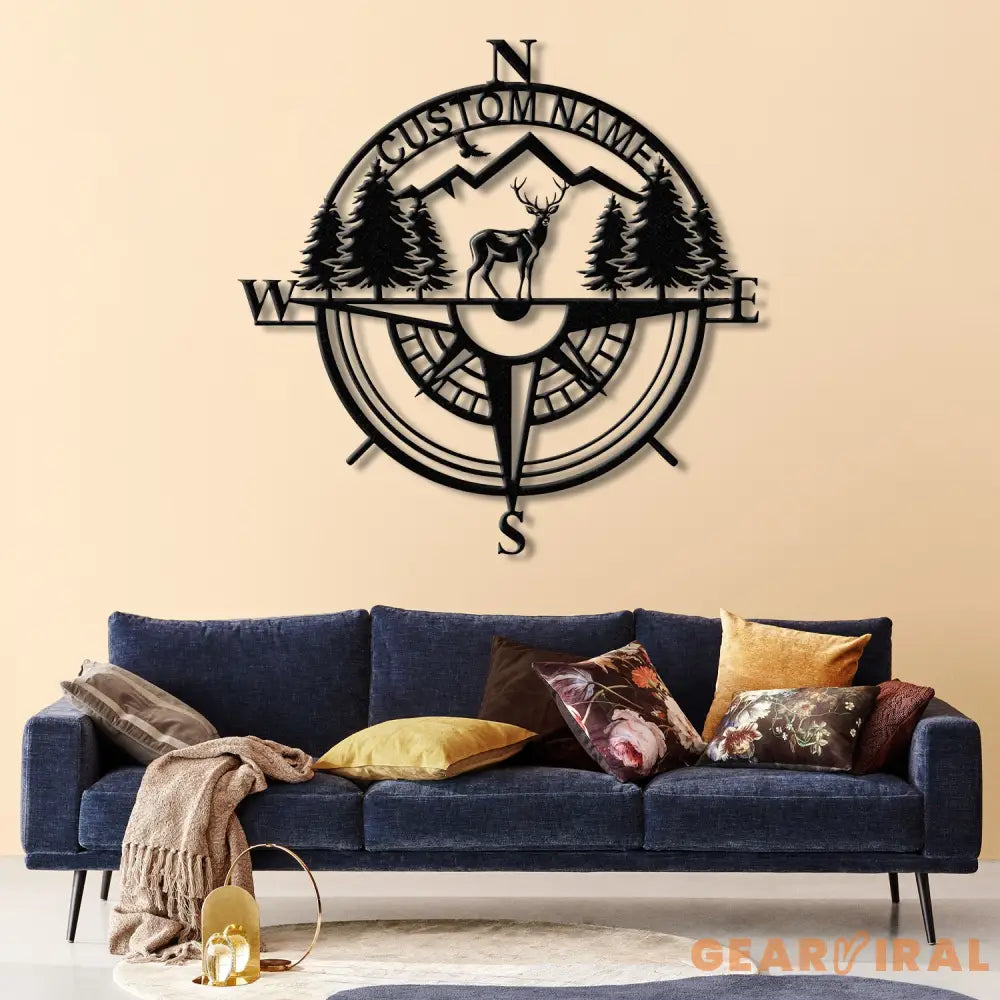 Custom Metal Deer Compass Cabin Sign with LED Light Personalized Last Name Sign Deer Hunter Gift Lodge & Cabin Outdoor