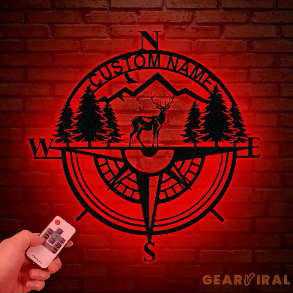 Custom Metal Deer Compass Cabin Sign with LED Light Personalized Last Name Sign Deer Hunter Gift Lodge & Cabin Outdoor