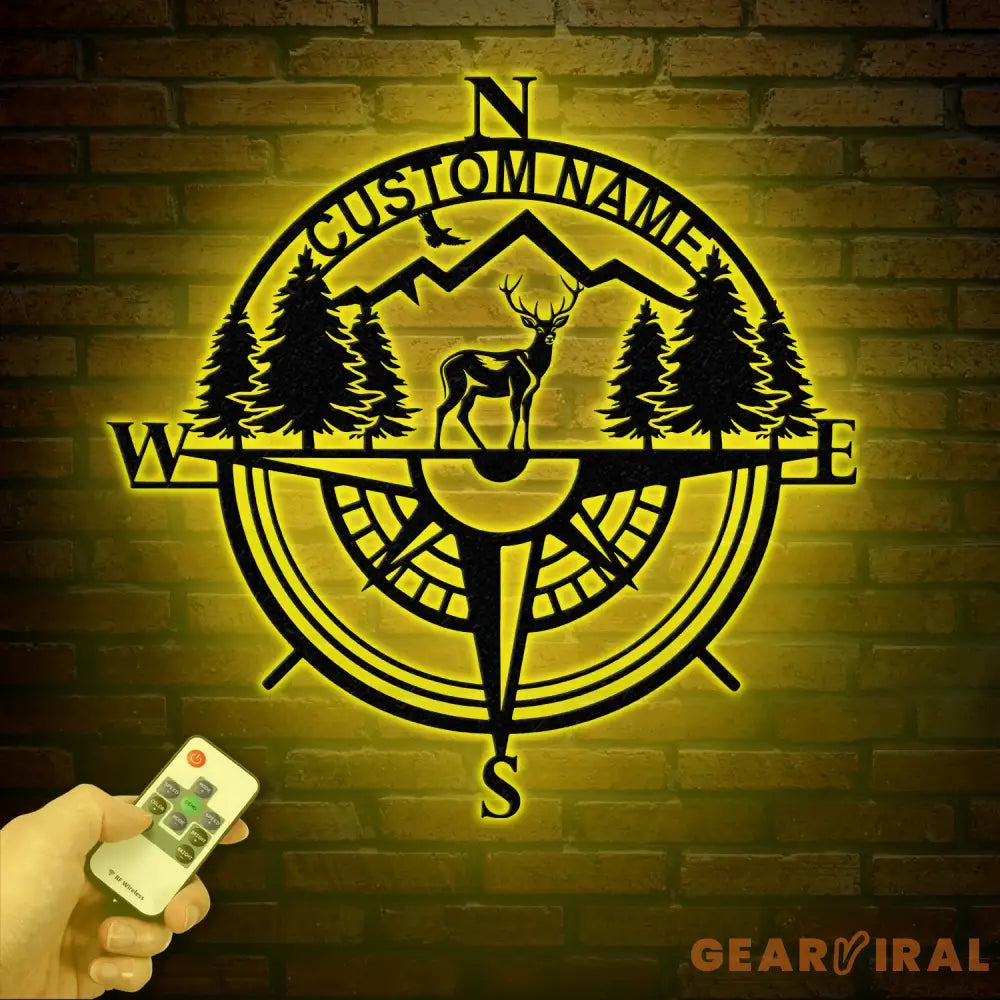 Custom Metal Deer Compass Cabin Sign with LED Light Personalized Last Name Sign Deer Hunter Gift Lodge & Cabin Outdoor