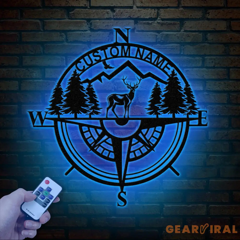 Custom Metal Deer Compass Cabin Sign with LED Light Personalized Last Name Sign Deer Hunter Gift Lodge & Cabin Outdoor