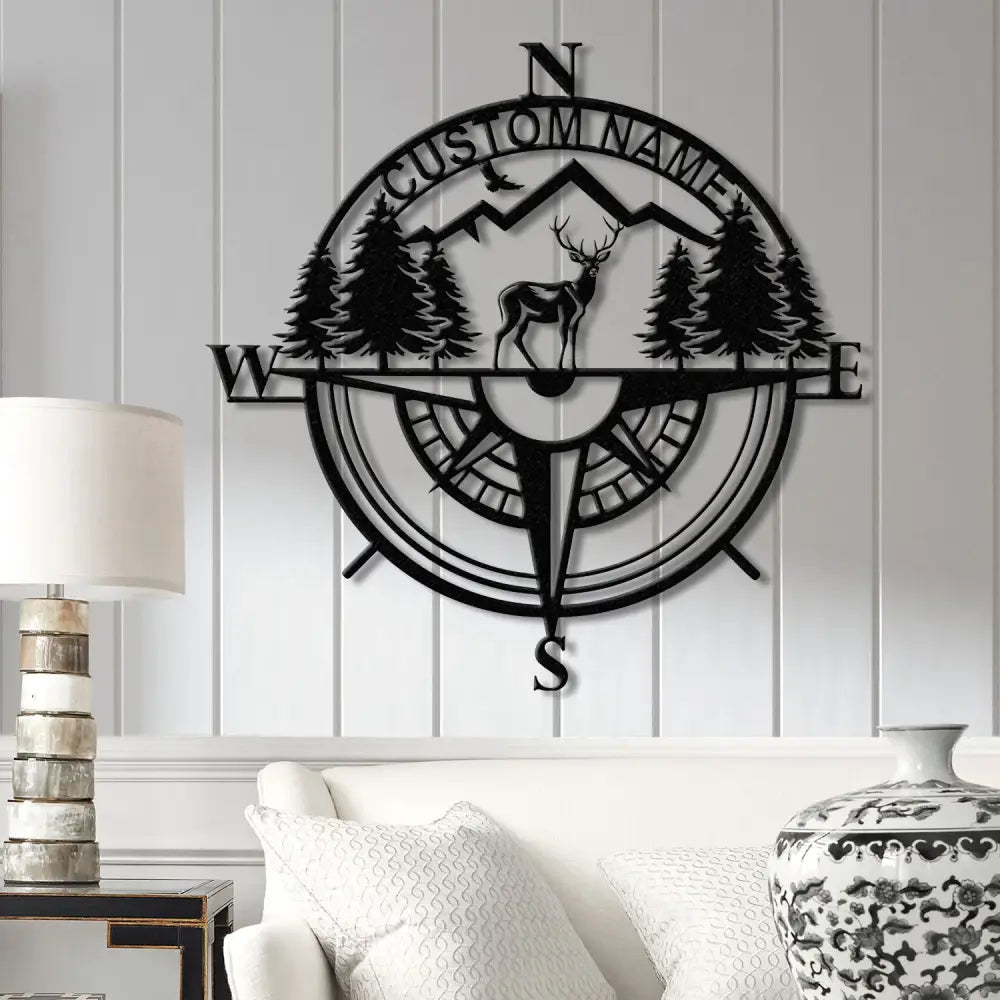 Custom Metal Deer Compass Cabin Sign with LED Light Personalized Last Name Sign Deer Hunter Gift Lodge & Cabin Outdoor
